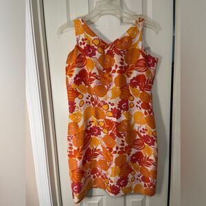 Bob Mackie Orange Red Floral Sleeveless Lightweight Vintage Mini Silk Dress 8